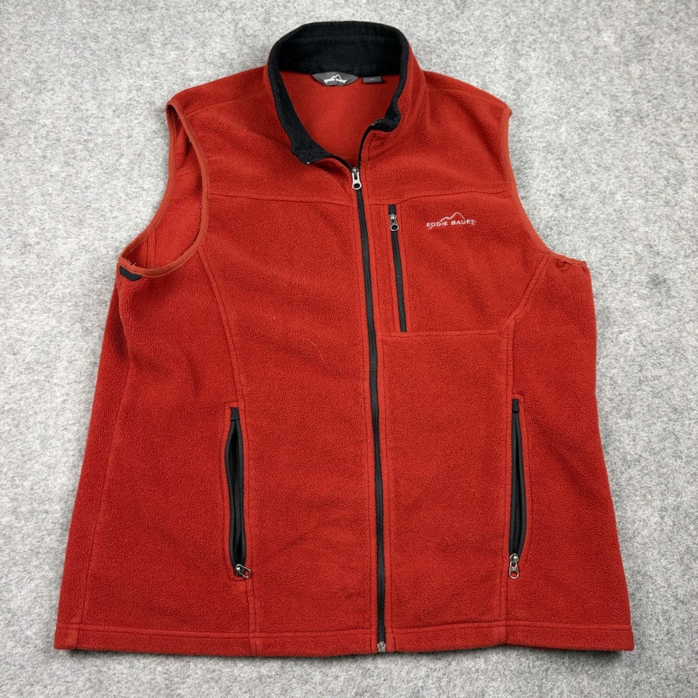 Eddie Bauer Fleece Vest Mens XXL Red Full Zip Outdoor Gorpcore Utility Layer